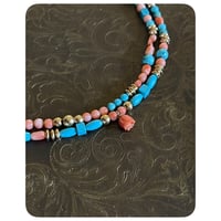 Image 5 of Vintage Turquoise Handcarved Coral and Solid Brass Convertable Bracelet/Necklace 