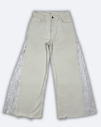 Image 4 of White Denim Jeans with Floral lace fabric