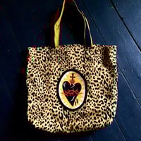 Image 5 of Black  or red Sacred Heart Bag with cheetah cotton fabric