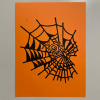 Image 4 of Skull Web Linocut Prints 