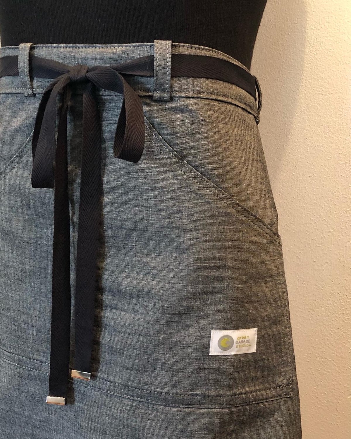 Handmade Cafe Apron | Couture Kitchen | 7 oz. Black Crosshatch Chambray. 100% cotton.