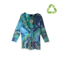 Image 1 of ♻️ UPCYCLED L Drapey Jersey 3/4 Sleeve Cardigan in Mermaid Ice Dye