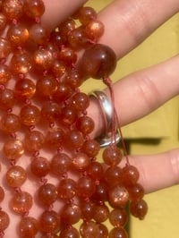 Image 3 of Sunstone Mala with Fire Quartz Guru Bead, Oligoclaise Sunstone 108 Bead Hand Knotted Gemstone Mala