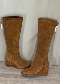 Image 3 of ANTONIO MILANI brown cognac suede wedge heel boots