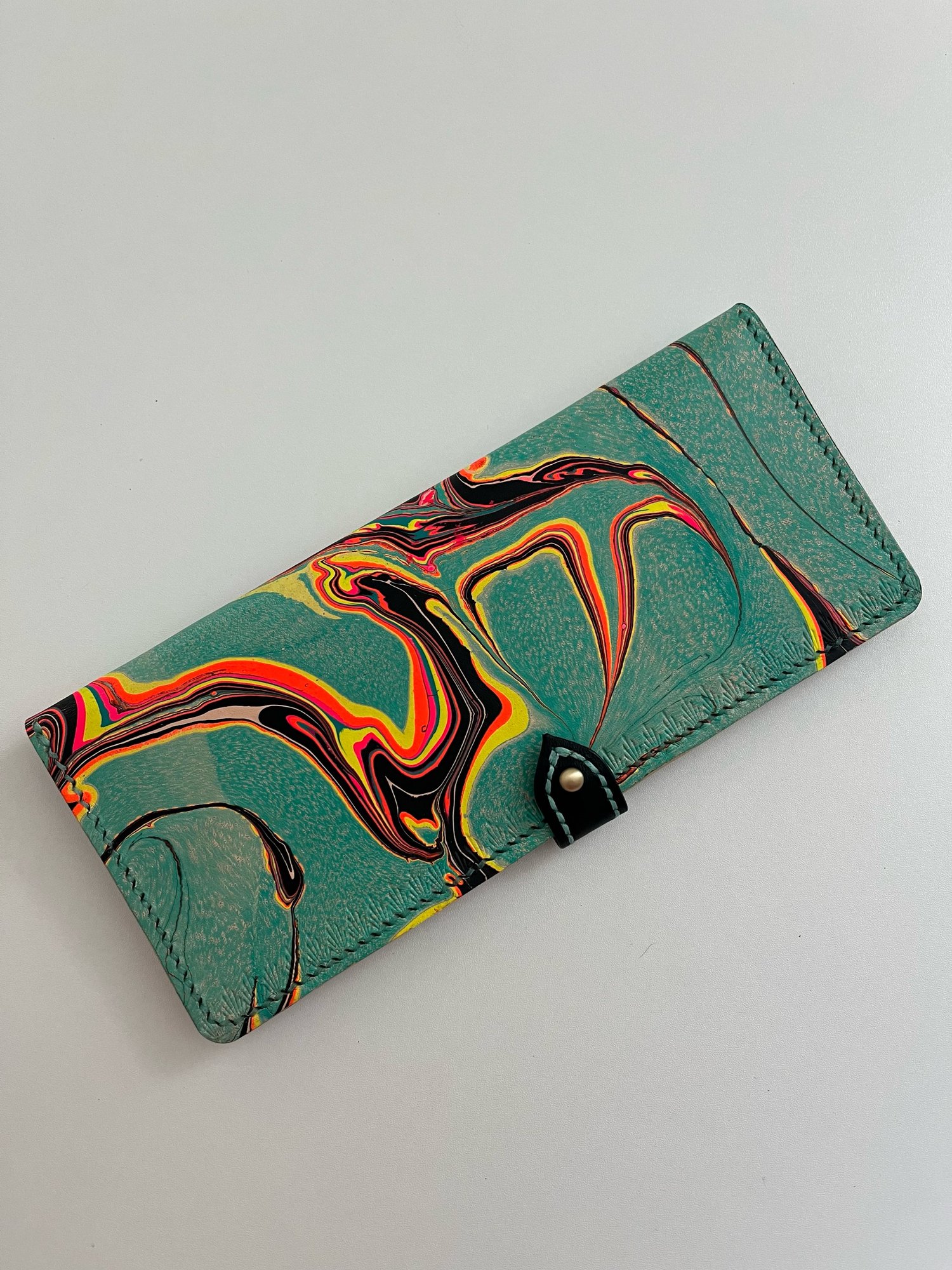 Image of Turquoise/Black Marbled Long Wallet