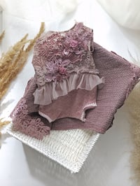 Image 5 of Newborn Photo Prop Set | Mini Rug | bodysuit for Photoshoot | pillow | dusty purple