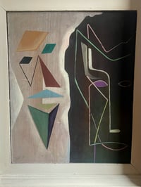Image 3 of Mid Century Abstract Figurative Oil on Baord