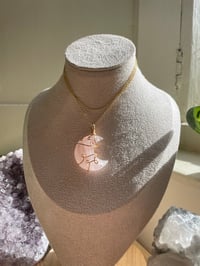 Image 3 of Gold Rose Quartz Crescent Moon Necklace