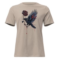 Image 5 of Women's Relaxed T-Shirt, Gothic Raven With Bleeding Red Rose Tee