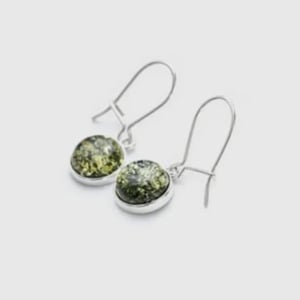 Image of Baltic Beauty | Green Amber Round Drop Earrings