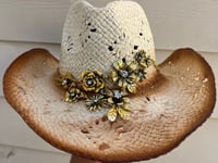 Image 1 of Caramel 2 Tone Cowboy Hat Gold Metal Flower Band 