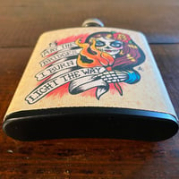 Image 7 of Day of the Dead Flask “May The Bridges I Burn” Tattoo Art 6 Oz