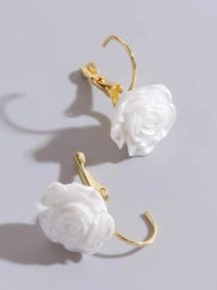 Image 3 of White Rose Hanging Earrings 