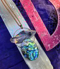 Image 2 of Electroformed duck feather, Abalone and Amethyst necklace