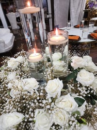 Image 4 of 80 cm baby breath Flower Ring mix with white roses with cylinder  vase 24in,18in,16in$5 each set 