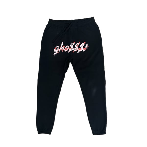Image of Ghost $$$ Valentine’s Day Sweatpants in Black/Pink/Red