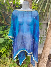 Image 10 of Poncho Woodstock Top -free size Blue purple see thru