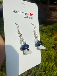Image 2 of Sparkly blue mushroom character earrings 