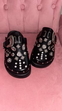 Black silver studded slide on shoes