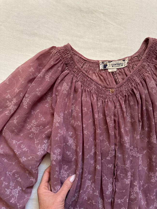 70s dusty rose voile poet sleeve blouse 