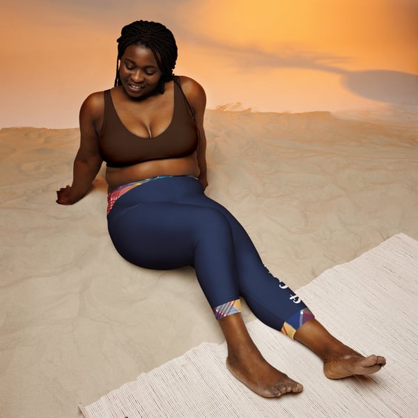 Image of Yoga Capri Leggings- Madras and navy
