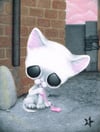 White Cat Bubble Gum Art Print