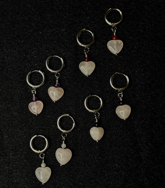 Rose Quartz Heart Earrings 