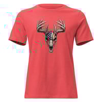 Image 3 of Women's Relaxed T-Shirt, Americana Deer Skull with Antlers Patriotic Tee