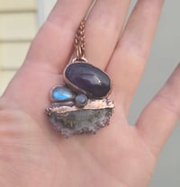 Image 2 of Electroformed Amethyst, Amethyst Stalactite, Moonstone and Kyanite necklace