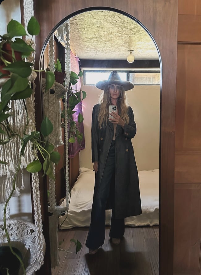 early 1970s denim maxi trench coat double breasted overcoat 