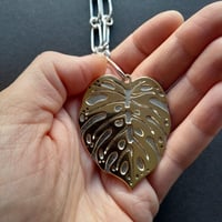 Image 3 of Silver Monstera Leaf Necklace