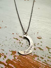Image 1 of sterling silver moon pendant with courage inscription