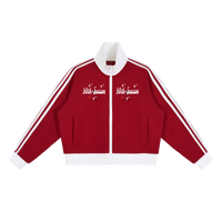 Image 1 of CONTRAST SIDE STRIPE FLEECE CROP TRACK JACKET