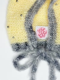 Image 3 of Soriano: Sofie and Iris Butter Yellow and Grey Mohair Beaded Bonnet