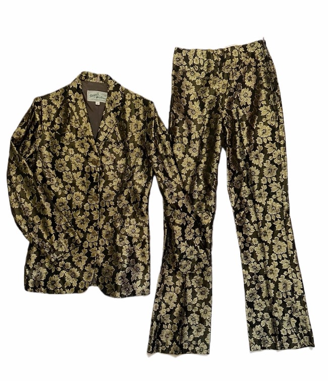 1970s gold and noir metallic western trouser suit