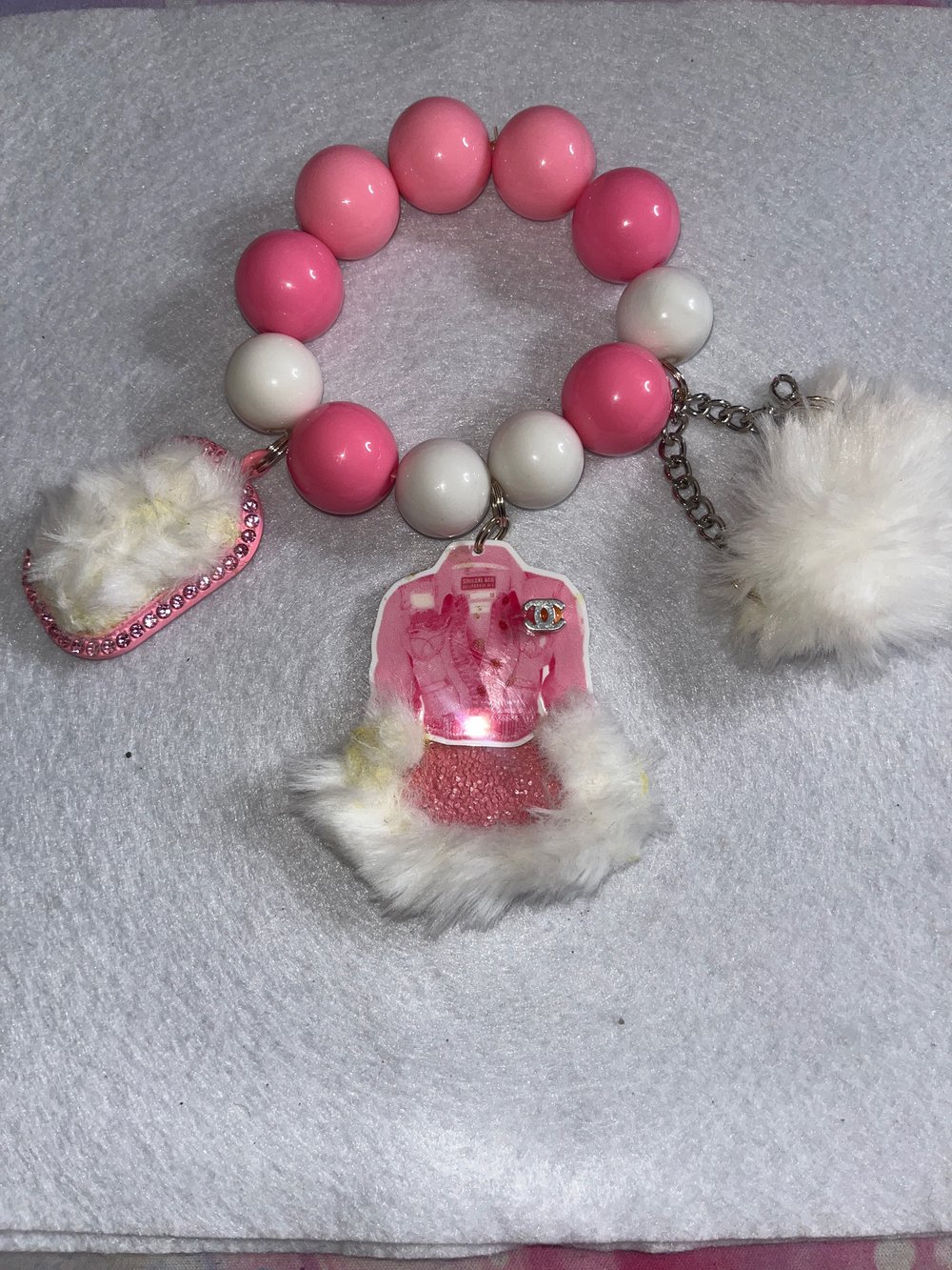 Image of Pink Fur Bracelet & Earring Set 