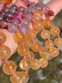 Image 3 of Tibetan Andesine Pink Topaz Gem Rainbow Spinel Mala, Andesine Hand Knotted Gemstone Necklace