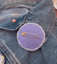 Image 2 of Hand embroidered florals on felt pin badge - Light Purple