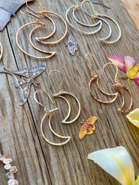 Image 5 of Small Hammered Crescent Moon Earrings