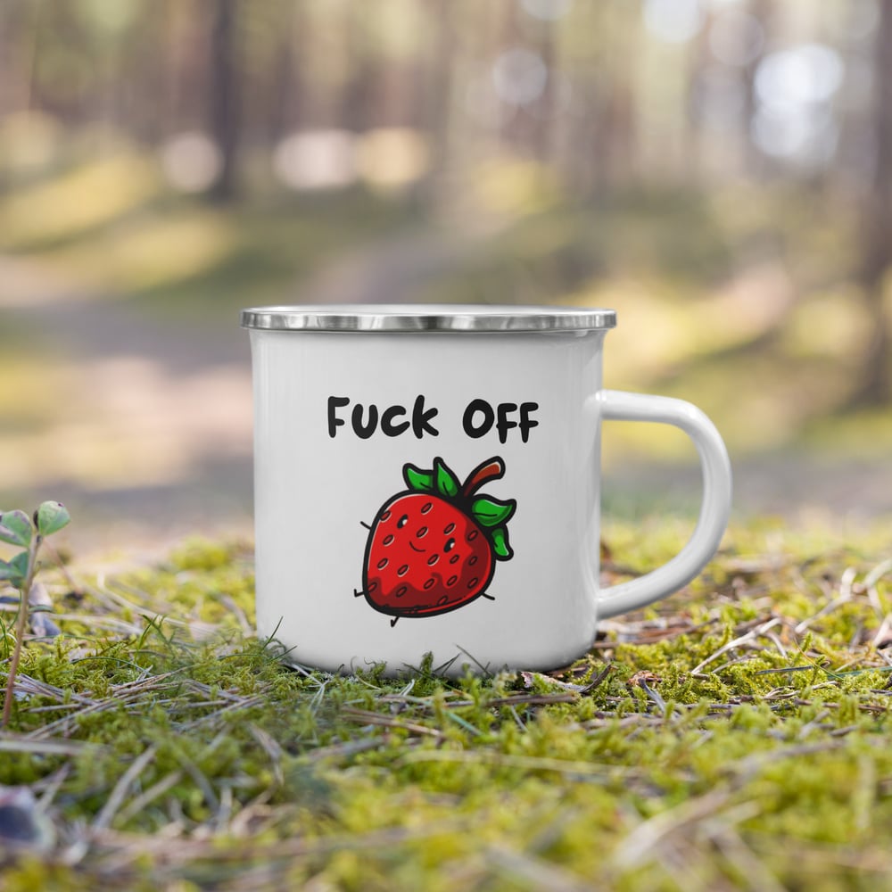 Image of Fuck Off Strawberry Enamel Mug