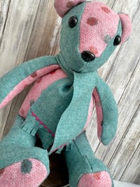 Image 3 of Pink & Teal Lambswool Bronte Bear