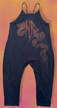 Image 2 of “KNIFE FIGHT” CUSTOM BLEACH PAINTED BAGGY ROMPER MEDIUM