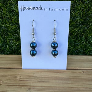 Image of Blue Pearl Look Beaded Earrings 
