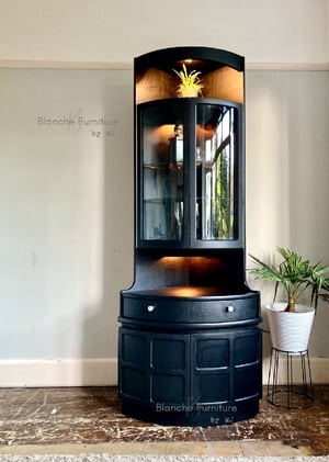 Image of Nathan Corner Drinks Cabinet unit with light in Black.