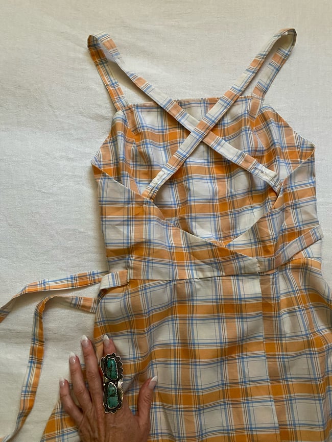 70s wrap sundress with criss cross straps 