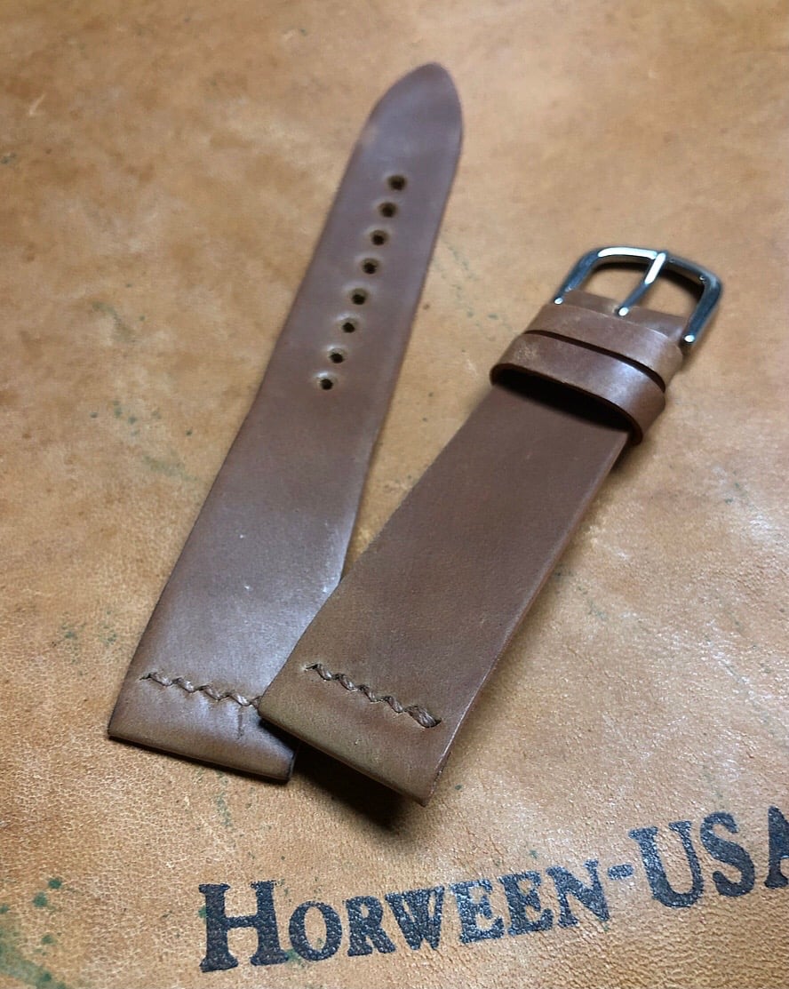 Natural Unglazed Horween Shell Cordovan Watch Strap with single 