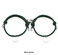 (2) Dark Green Handmade knitting Heart Magnetic Stainless pendant Couple Bracelet 