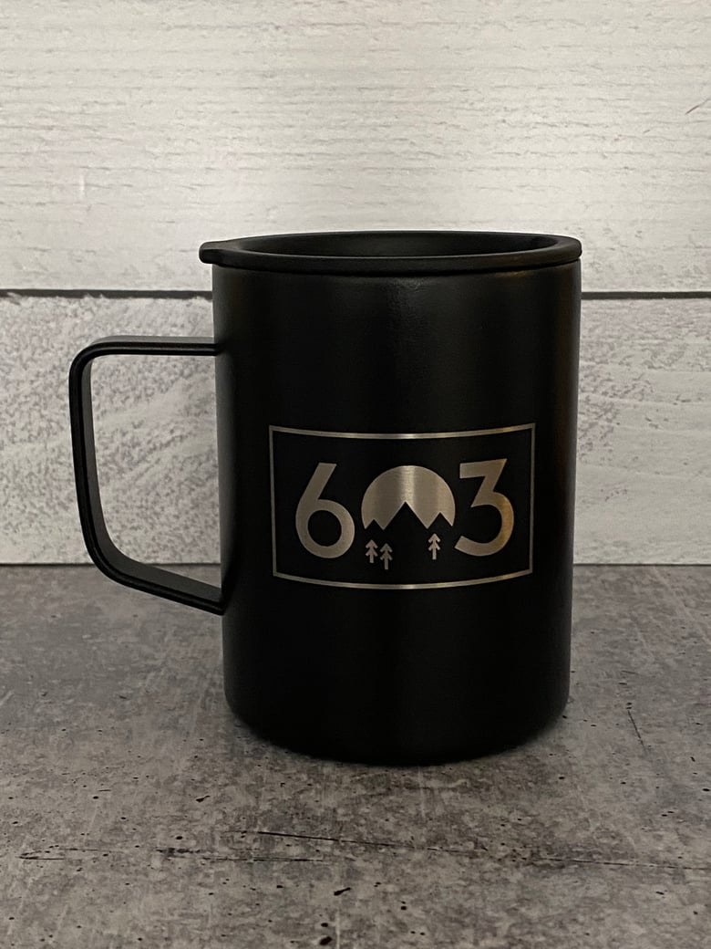 Image of 603 Box Logo Coffee Mug Insulated - Black Color
