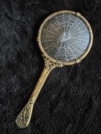 Image 1 of Large Antique magnifying Hand mirror with Real Preserved Web