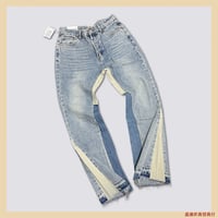 Image 1 of Denim Bell-bottoms Washed And Worn Patchwork Jeans